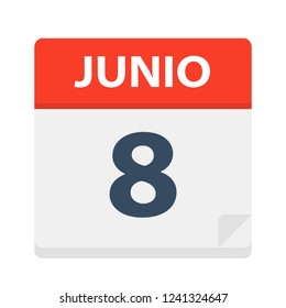 Junio 8 - Calendar Icon - June 8 - Vector Illustration