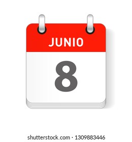 Junio 8, June 8 date visible on a page a day organizer calendar in spanish Language