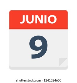 Junio 9 - Calendar Icon - June 9 - Vector Illustration