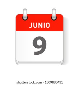 Junio 9, June 9 date visible on a page a day organizer calendar in spanish Language