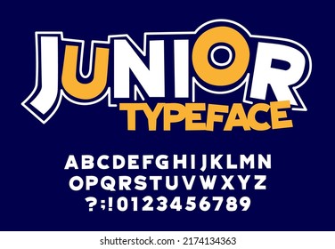 Junior alphabet font. Hand drawn letters and numbers. Stock vector typeface for your typography design.