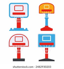 Junior basketball hoops vector cartoon set isolated on a white background.