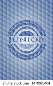Junior blue emblem or badge with abstract geometric pattern background. Vector Illustration. Detailed.