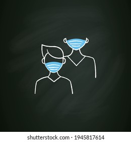 Junior chalk icon. Younger student. Freshman, first-year student. Protection from other people. Training. Professional development. Isolated vector illustration on chalkboard