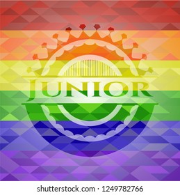 Junior emblem on mosaic background with the colors of the LGBT flag