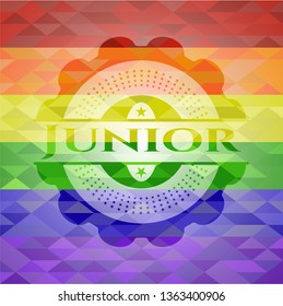 Junior emblem on mosaic background with the colors of the LGBT flag