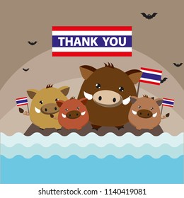 The junior football team "wild boar academy" in the dark cave say "THANK YOU" . 