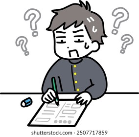 Junior high school boy having trouble solving test questions