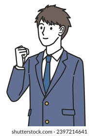 Junior high school and high school boys wearing blazers with fist pumps