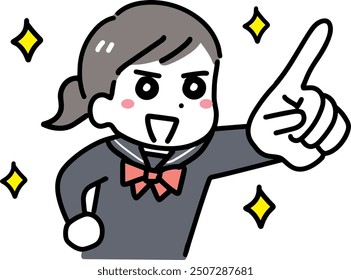 Junior high school girl pointing forcefully