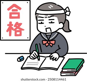 Junior high school girl studying to pass the exam