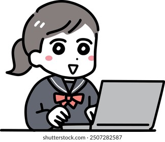 Junior high school girl using a computer