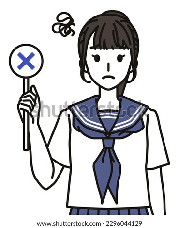 Junior high school student or high school student  holding tags such as incorrect