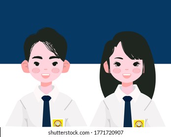 Junior High School Student In Indonesian Uniforms. Junior High School Student Vector Illustration.