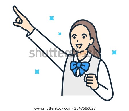 A junior high school student in uniform points his finger. A vector illustration of a bright and shining future.
