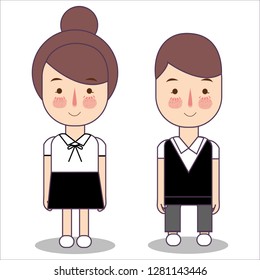 Junior High School Students Design Vector flat of Japan teenager wearing their uniform. Asian character illustration boy and girl.