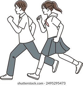 Junior high school students running in summer uniforms