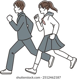 Junior high school students running in uniform