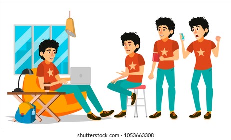 Junior Programmer Character Vector. Web Developer Programming. Coding, Software Development. Javascript. Poses, Emotions. Cartoon Business Illustration 
