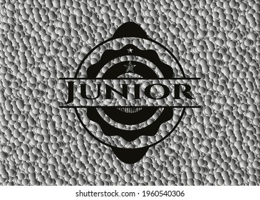 Junior-realistisches dunkles Emblem mit grauem Hintergrund. Vektorgrafik. Detaillierte Angaben. 