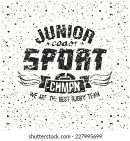 Junior rugby team emblem. Graphic design for t-shirt.  Black  print on a  white background