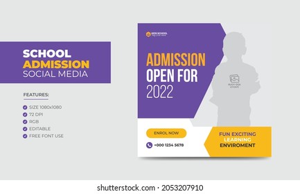 Junior School Admission Education Social Media banner Template Design Story for Kids. Kids Admission Social Media Post