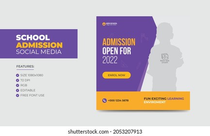 Junior School Admission Education Social Media banner Template Design Story for Kids. Kids Admission Social Media Post