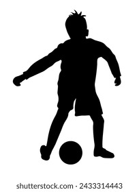 Junior soccer player, silhouette of boy with ball. Vector illustration