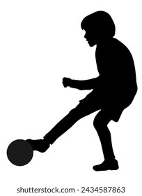 Junior soccer player, silhouette of boy with ball. Vector illustration