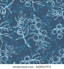 Juniper branch seamless pattern. Floral Bohemian Tile. Vector floral background. Herbal plants.