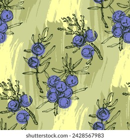 Patrón sin fisuras de rama de enebro. Azulejo Bohemio Floral. Vector de fondo floral. Plantas herbales.