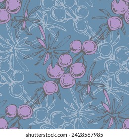 Juniper branch seamless pattern. Floral Bohemian Tile. Vector floral background. Herbal plants.