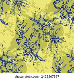 Wacholderzweig nahtloses Muster. Blumenböhmische Fliese. Vektor-Blumenhintergrund. Kräuterpflanzen.