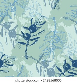 Wacholderzweig nahtloses Muster. Blumenböhmische Fliese. Vektor-Blumenhintergrund. Kräuterpflanzen.