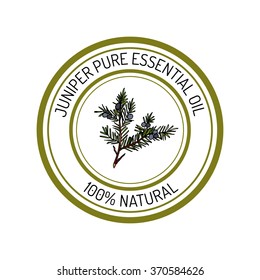 juniper, essential oil label, aromatic plant. Vector illustration