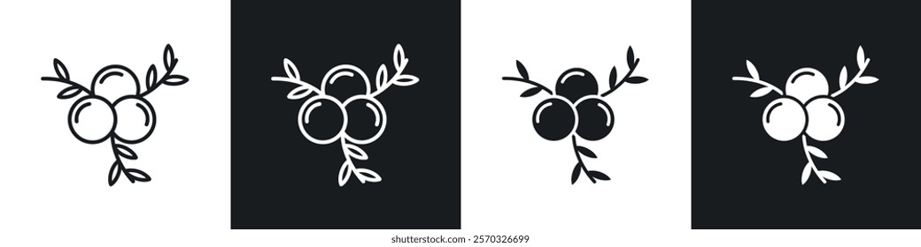 Juniper icons vectors set in black. line and flat versions
