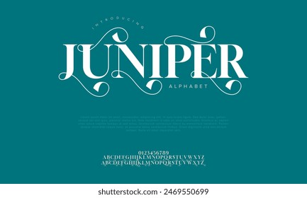 Juniper premium letras y números elegantes del alfabeto de lujo. tipografía de boda Antiguas classic serif font decorativo vintage retro. Ilustración vectorial creativa