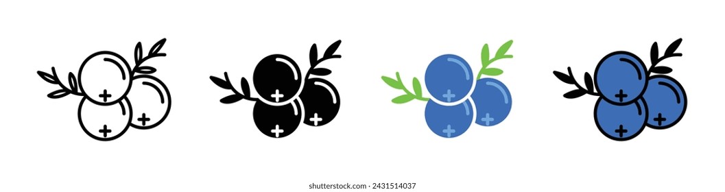 Juniper Vector Illustration Set. Berry Gin Blueberry Sign Suitable for Apps and Websites UI Design Style.