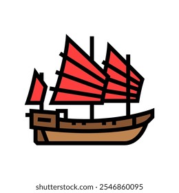 Vector del icono del color de la nave antigua de la chatarra. signo de la nave antigua de la chatarra