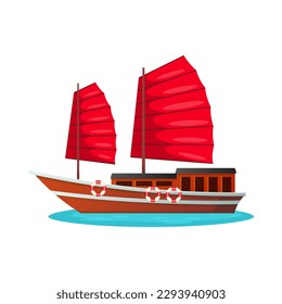 Junk boat. Cartoon illustration of a traditional chinese boat isolated on a white background. Vector 10 EPS.