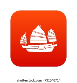Junk boat icon digital red for any design isolated on white vector illustration