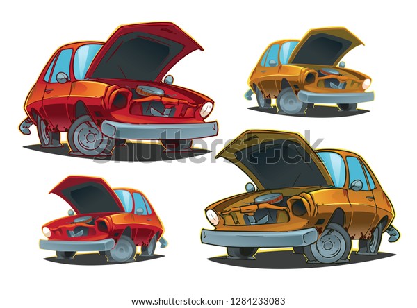 Junk Car. Cartoon\
illustration