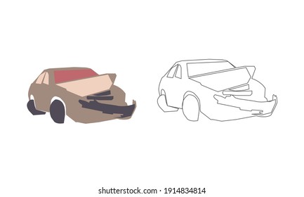 Junk Car Icon, Car Crash Icon Concept, Old Rusty Car Icon, Flat And Isolated Vector Illustration Icon With Minimal And Modern Design