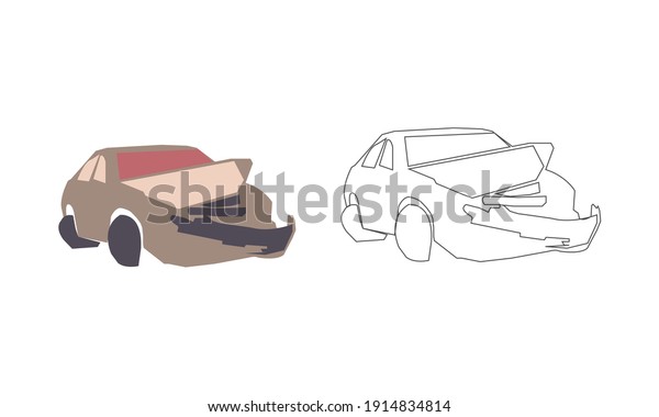 Junk Car Icon, Car crash icon concept, Old rusty\
car icon, Flat and isolated vector illustration icon with minimal\
and modern design