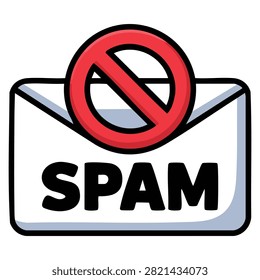 Junk email and spam mail icon shown as vector art illustration highlighting electronic unsolicited messages and inbox warning concept