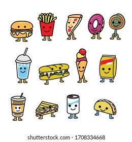 Junk Fast Food cute character vector illustration