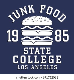 Junk food burger sport typography, tee shirt graphics, vectors