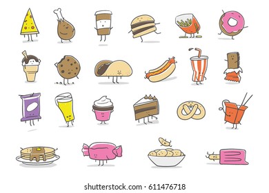 Junk Food Characters Color Icons