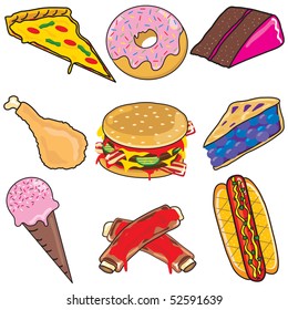 Junk Food Clipart elements and icons isolated on white