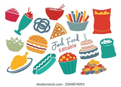 Conjunto de ilustración de Clipart de comida chatarra